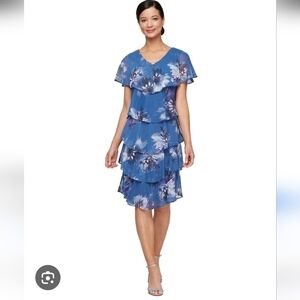 SLNY Blue Floral Ruffle Dress